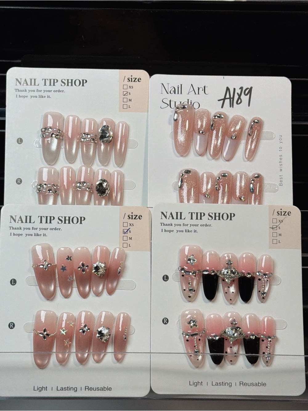 Pink Crystal Press-On Nails - Set of Glamorous French Tips